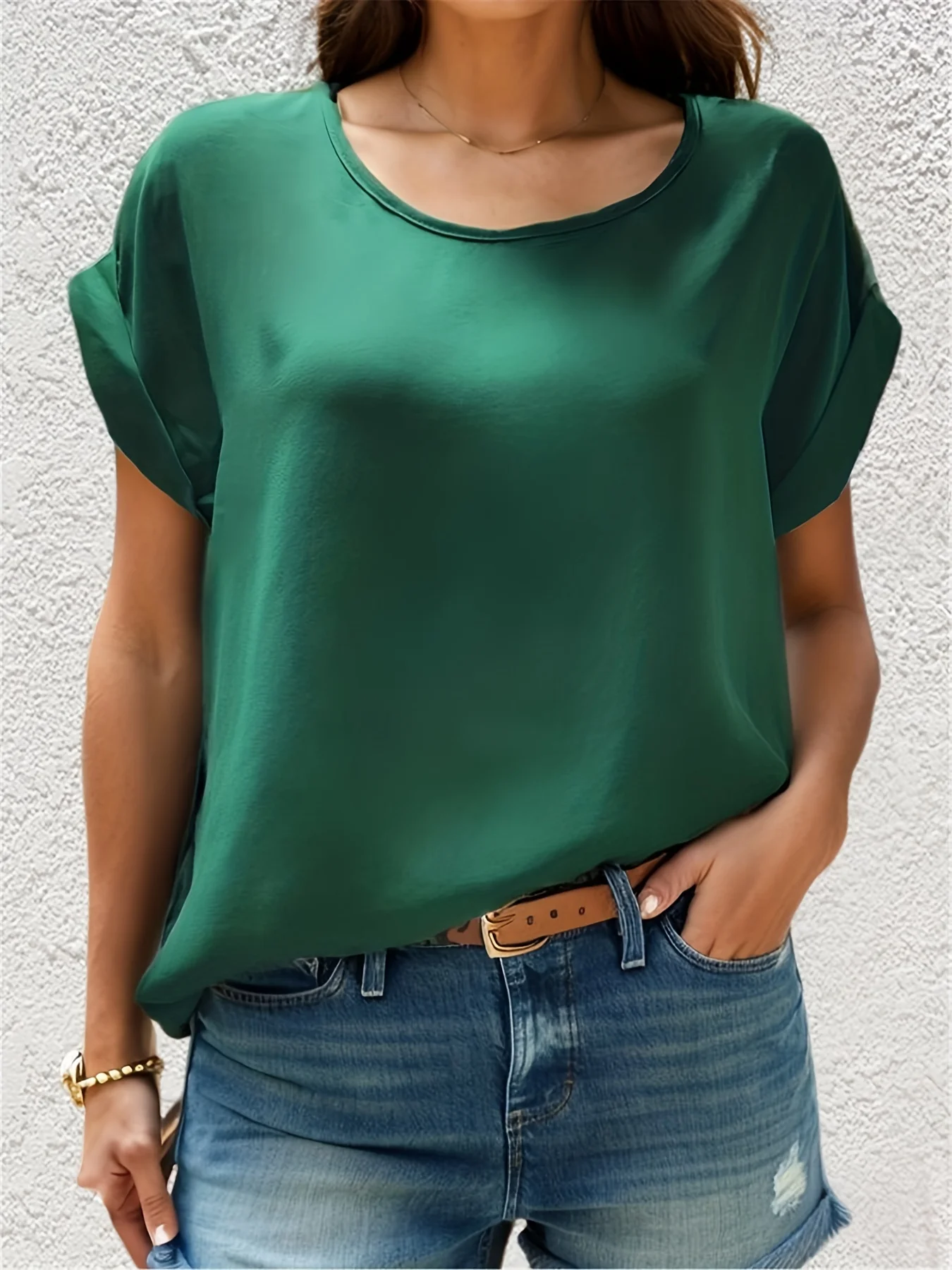 Women Fashion Solid Color Blouses Shirts Basic O Neck Short Sleeve Tops Ladies Summer Casual Blouses Top