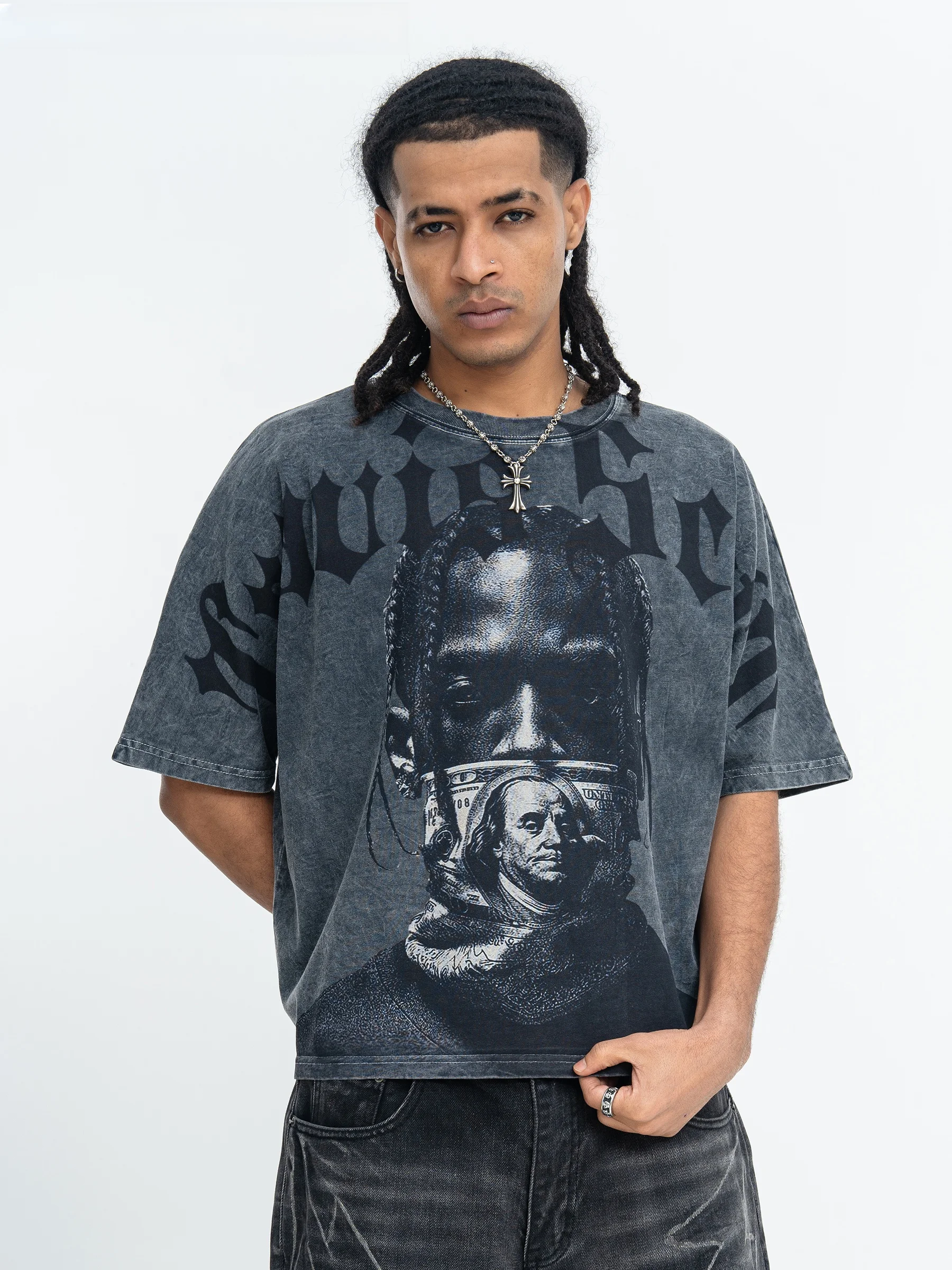 Onesevenine Summer Fun Print Loose Short Sleeve T-Shirt Pure Cotton Heavyweight Casual Style Streetwear Citywalk Commute