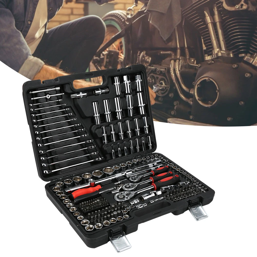 ZK40 215Pcs Ratchet Wrench Set 1/4in 3/8in 1/2in Socket Set Tool Case Hand Tool Kits Box LPD00057