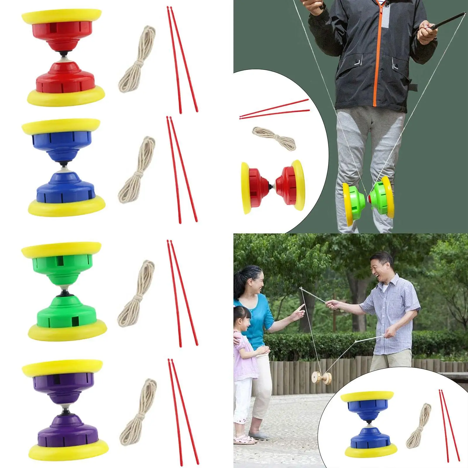 Conjunto de diabolo chinês com varas, brinquedo de malabarismo chinês interativo portátil flexível para fitness para parque, desempenho ao ar livre