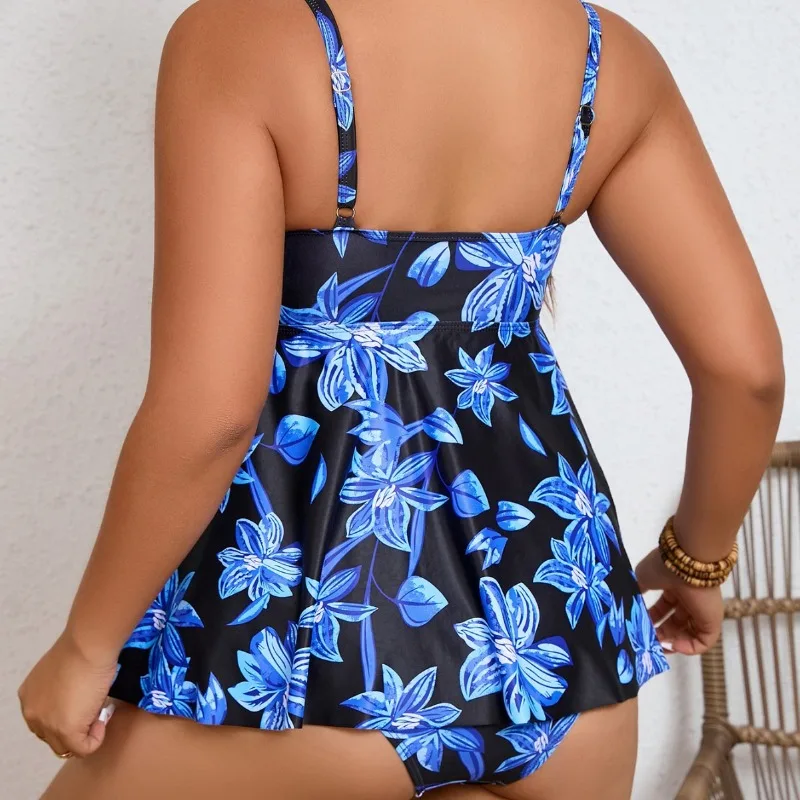 European, American Cross-border Foreign Trade Large-size Flower Multi-color Printing Split High-waisted Briefs Bikini Swimsuit