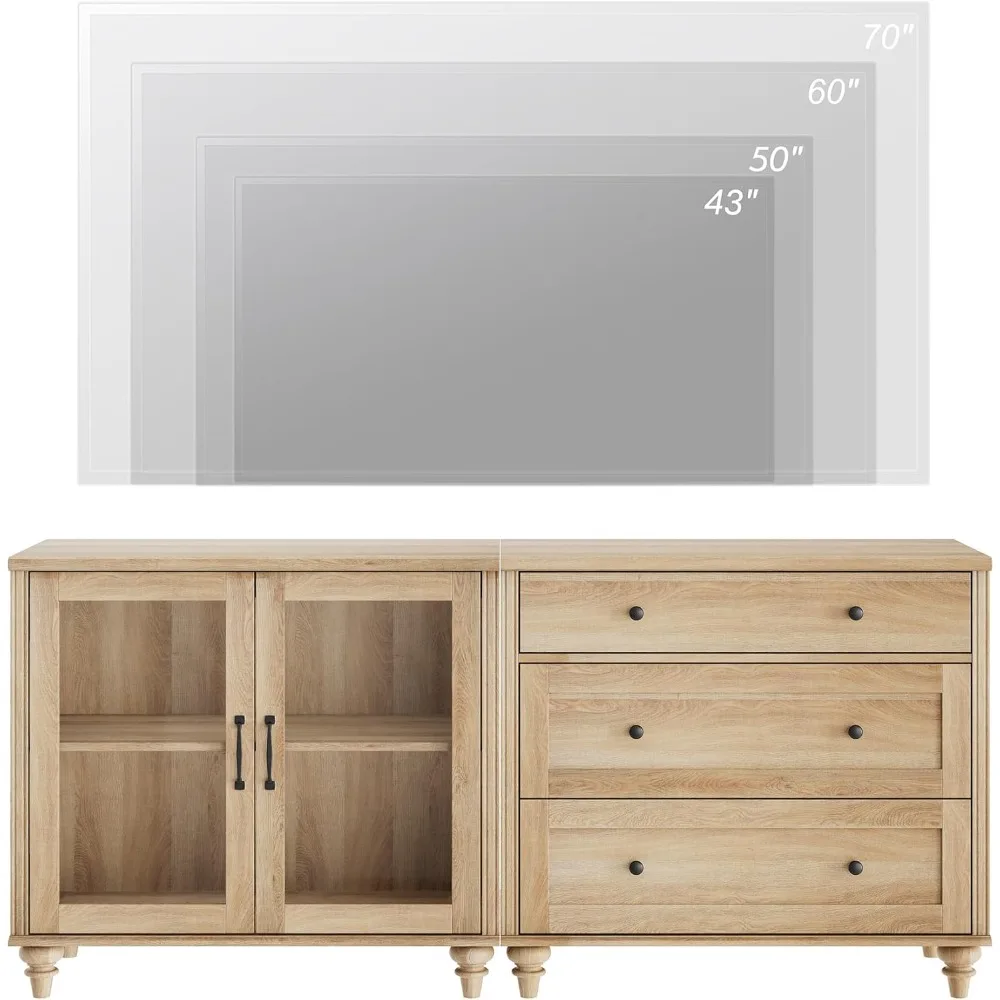 حامل تلفزيون لأثاث غرفة المعيشة لتلفزيون 75 بوصة، خزانة تلفزيون خشبية لمركز الترفيه، حامل تلفزيون لغرفة المعيشة، 2 في 1 #3