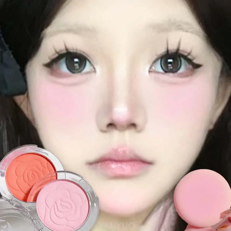 Paleta de Rubor Rosa Melocotón Mate de Larga Duración con Pétalos en Relieve, Tinte Naranja, Maquillaje para Mejillas, Contorno, Rubor Facial, Cosméticos Iluminadores