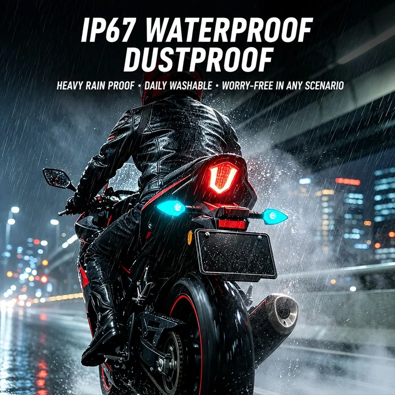 2PCS Motorcycle LED Turn Signal Light with Projection Lamp Highlight Warning Light Sequential Flowing Flash Lights Running Light