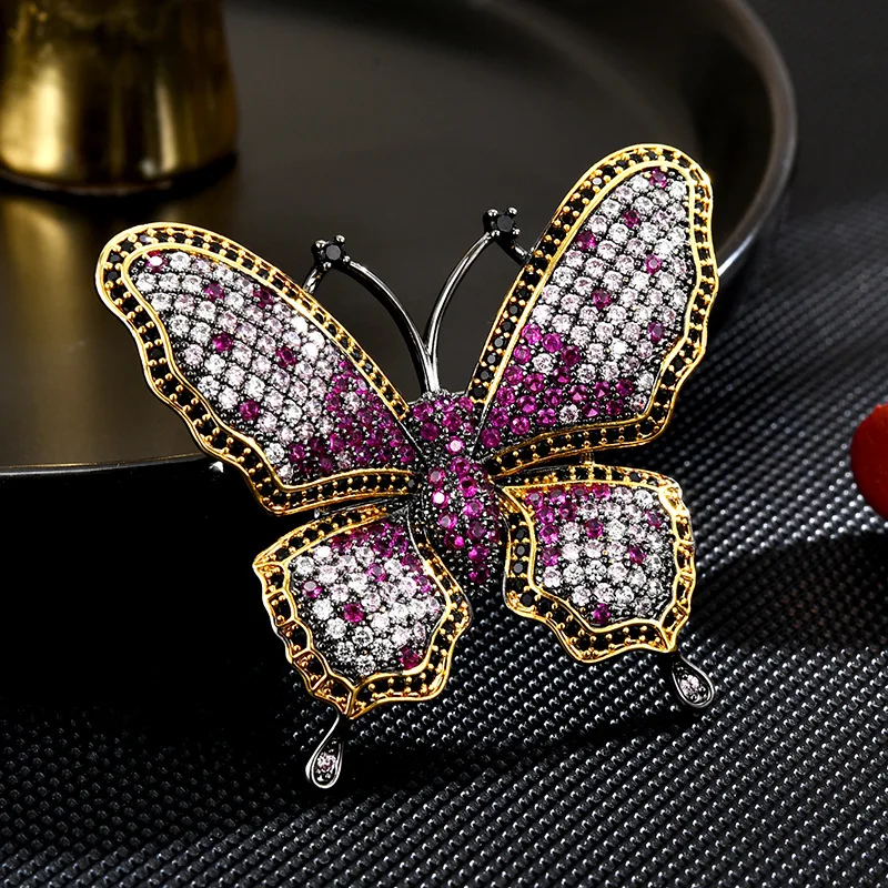 

European Retro Classic Palace Elegant Luxury Micro-inlaid zircon Butterfly Brooch for Women Men Suit Coat Party Accessories Pin