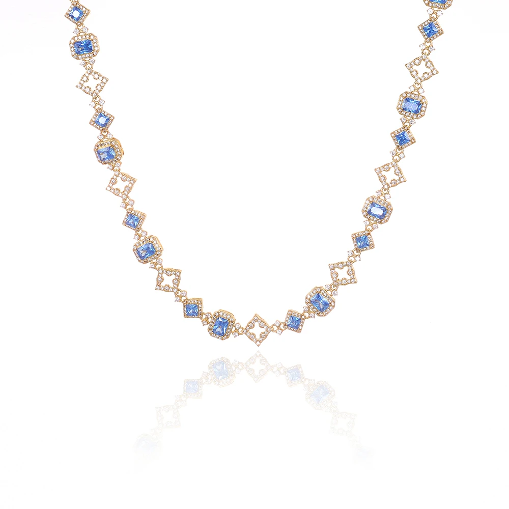 HHIOK جديد 11 مللي متر الأزرق الأحجار الكريمة الكوبية قلادة مثلج 5A زركون تألق الجوف خارج ستار الهيب هوب نمط قلادة مجوهرات #5