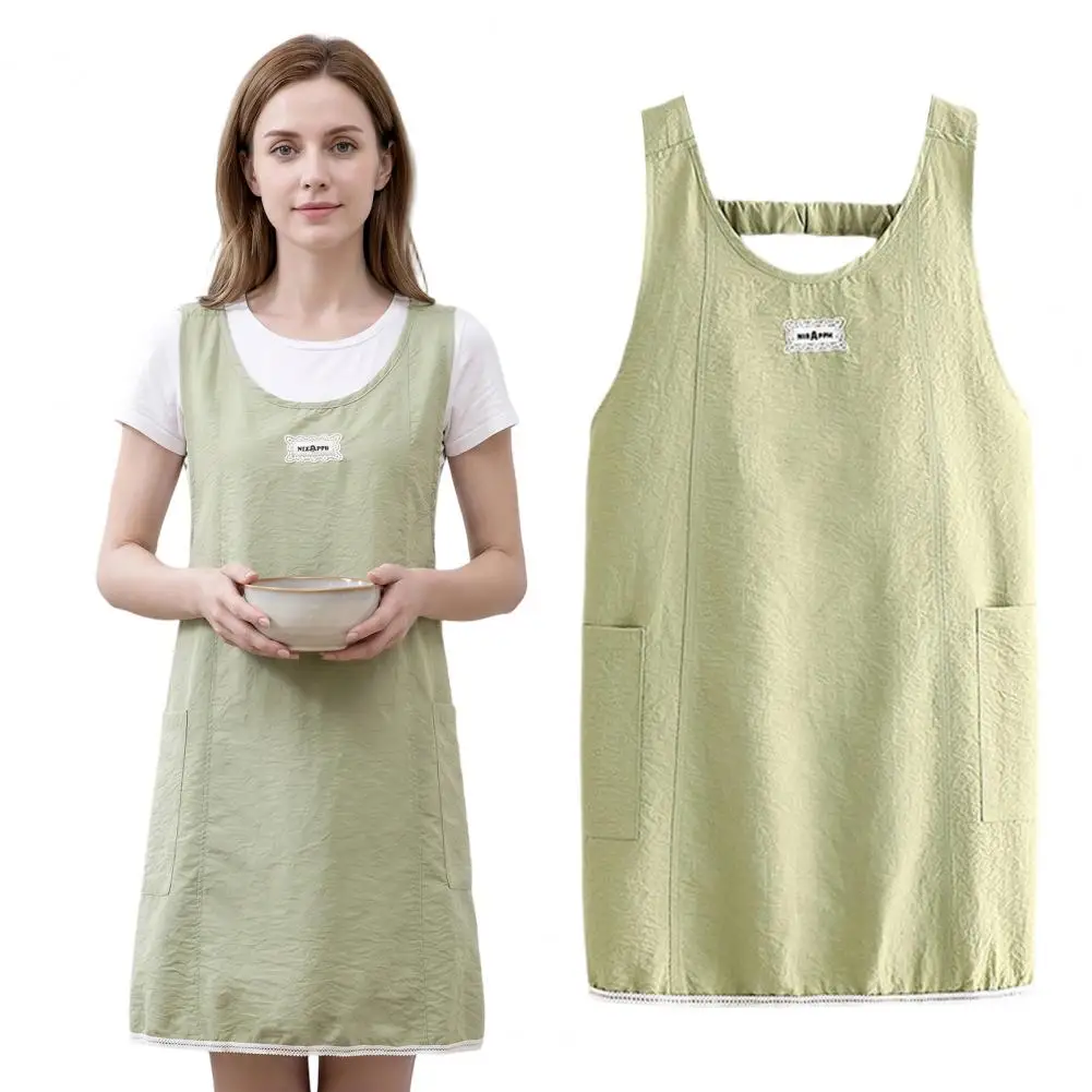 Water-Resistant Kitchen Apron Cotton-Linen Cooking Apron U-Shaped Waistcoat Style Apron for Cooking Baking Gardening Home