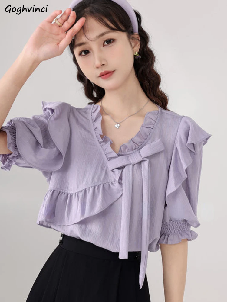 Blouses Women Ruffles Sweet Asymmetrical Daily New Simple Design All-match Fashion Casual Elegant Korean Style Ladies Creativity