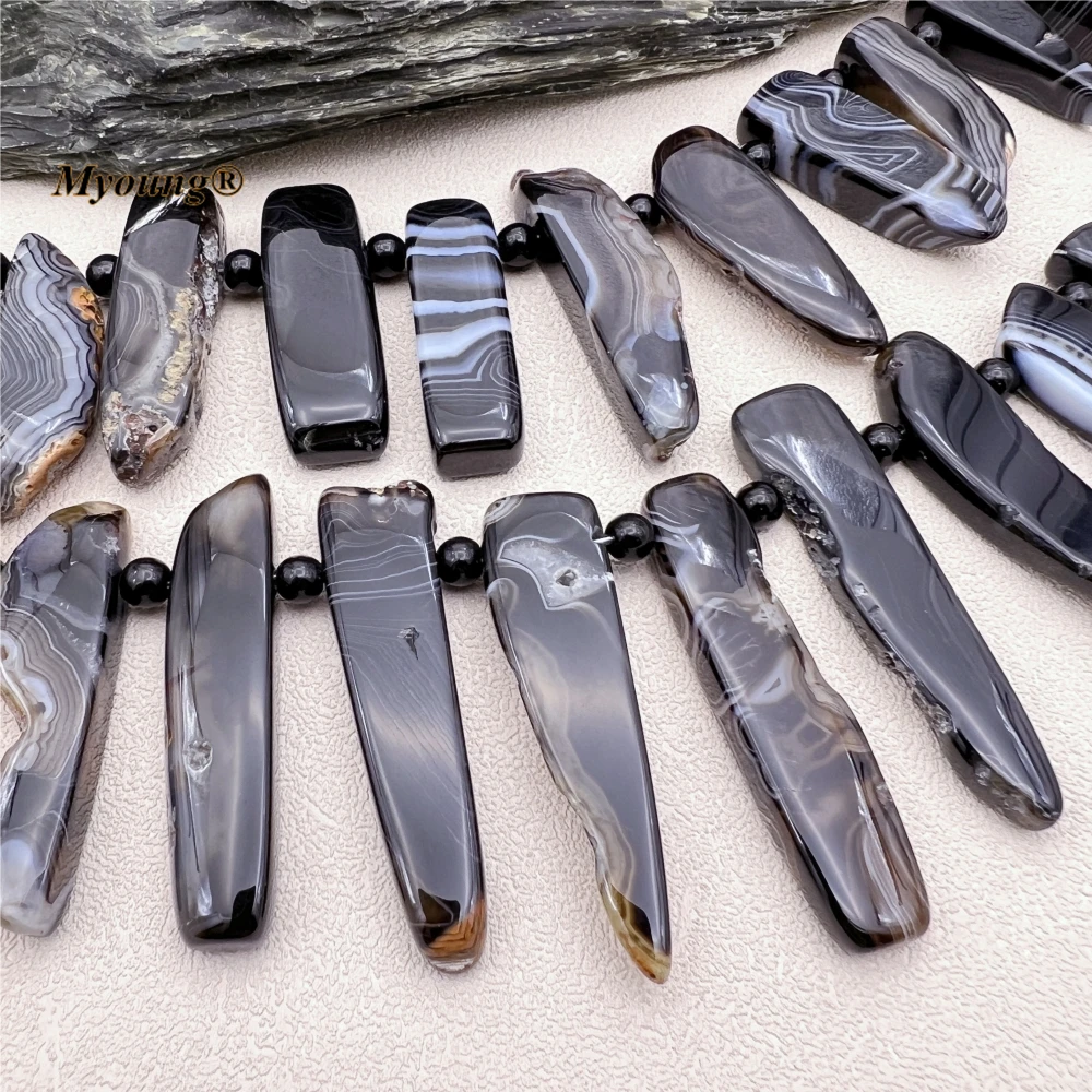 Irregular Top Drilled Large Natural Black Lace Agates Stone Tusk Spike Stick Beads For DIY Jewelry Making MY230670