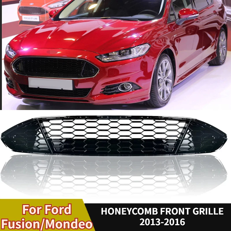 

For Ford Fusion Mondeo 2013 2014 2015 2016 Honeycomb Mesh Front Racing Grills Sporty Grill Cover Car Front Bumper Centre Grille