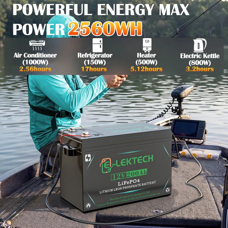 12V 200Ah LiFePO4 Lithium Battery, Built-in 150A BMS, 4000-10000 Cycles, Perfect for RV, Solar, Marine, Camping, Off-Grid, Trolling Motor