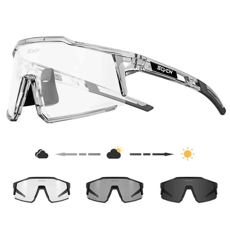 SCVCN Outdoor Photochromic Cycling Glasses MTB Clear Mountain Bike Transition Bicycle Sunglasses for Men Women UV400 Goggles