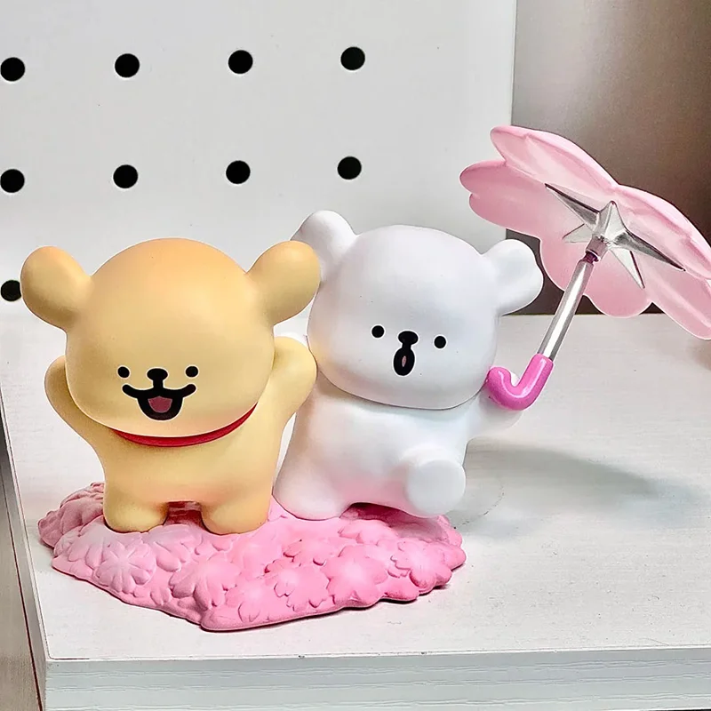 Miniso خط الكلب رومانسية زهر الكرز سلسلة صندوق أعمى أنيمي الطرفية الشكل سطح المكتب زينة زخرفية بولي كلوريد الفينيل هدية عيد