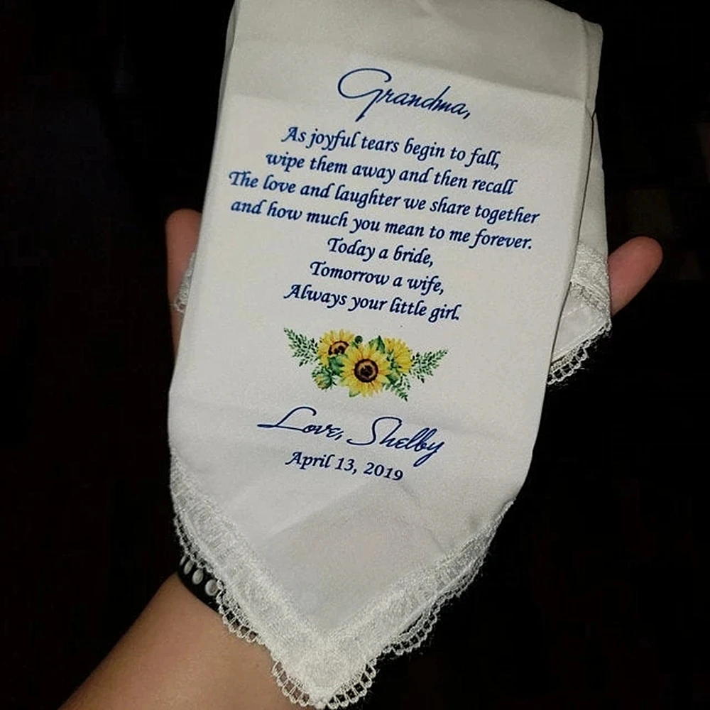 personalise any quote mother IN LAW / father in law wedding handkerchief mother of the groom parents printed hankie cotton hanky