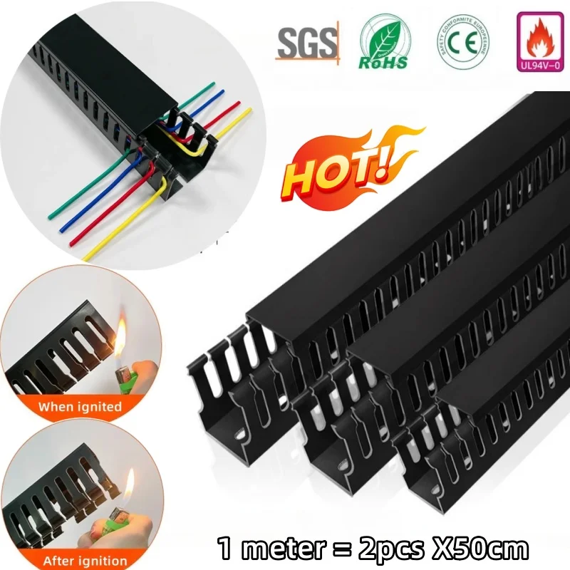 PVC Cable Management Tray Desk Wire Organizer Under Table Open Slot Storage Rack black Industrial flame-retardant wiring duct
