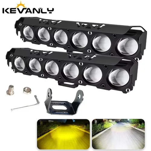 Foco LED de 6 lentes para motocicleta, faros antiniebla de haz alto/bajo de doble Color para coches, camiones, SUV, UTV, 12V, 24V, mini lente, luz de conducción