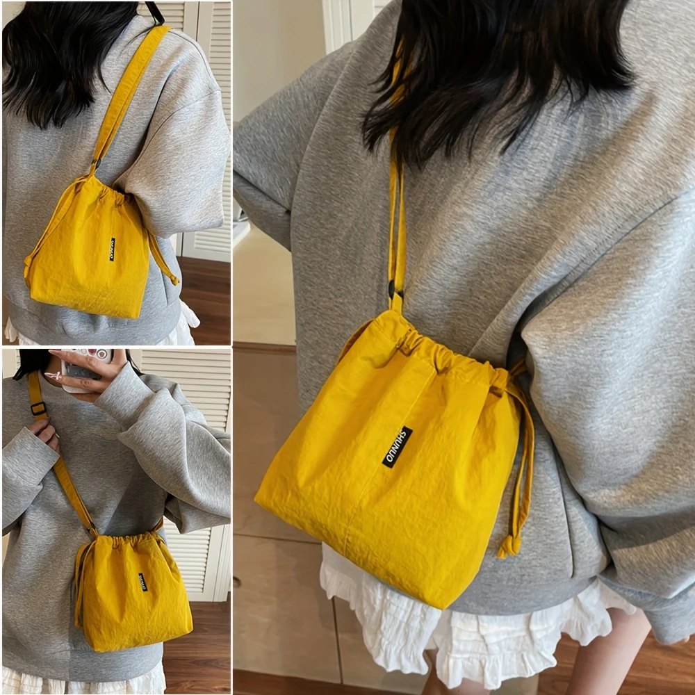 Lady Crossbody Bag, Rope-fastened Canvas Bag, New Fashionable Distinctive Design Crossbody Bag, Bulging Bucket-shaped Bag
