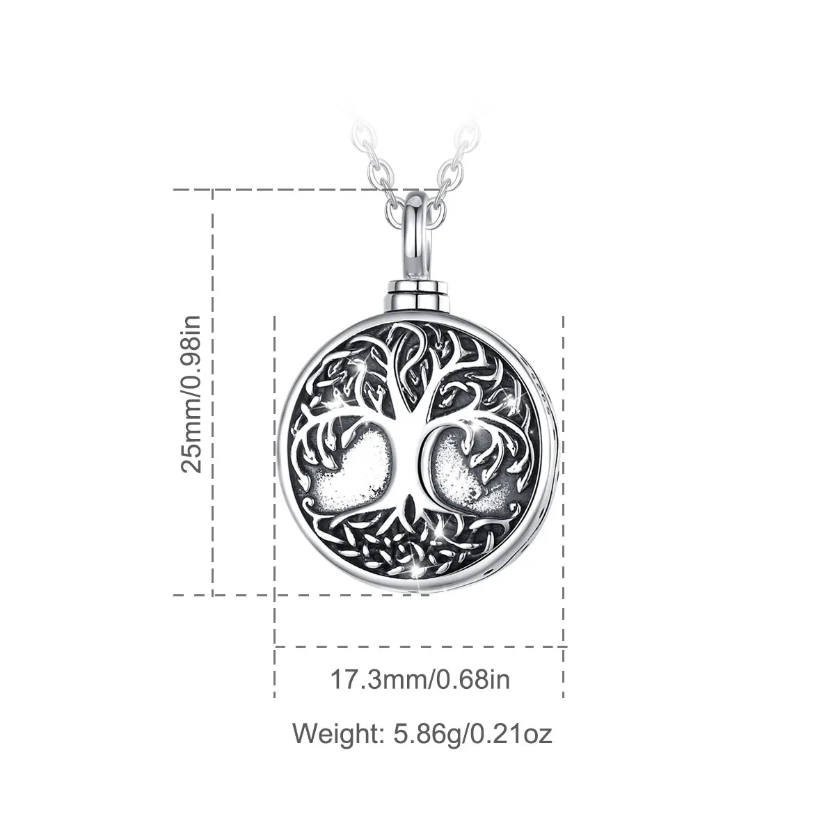 Eudora 925 Sterling Silver Tree of Life Memorial Ashes Urn Necklace Pendant Premium Women's Jewelry Memorial Gift CYG057