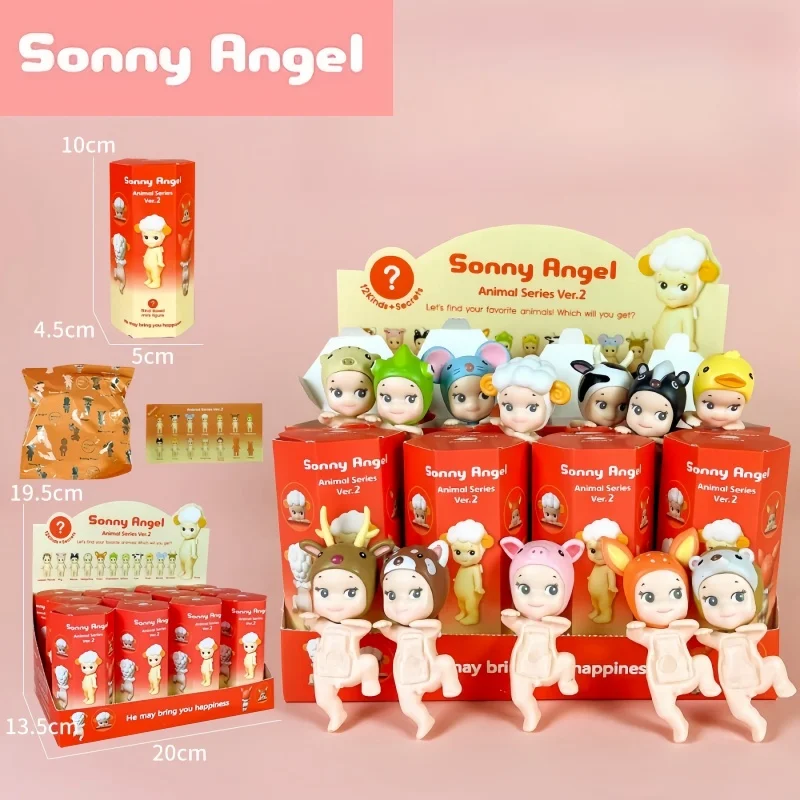 Hot 12pcs Sonny Angel Animal Series 2 Dolls Ornament Small Angel Doll Animal Hat Design Hold Face Dolls Motherland Edition Gift