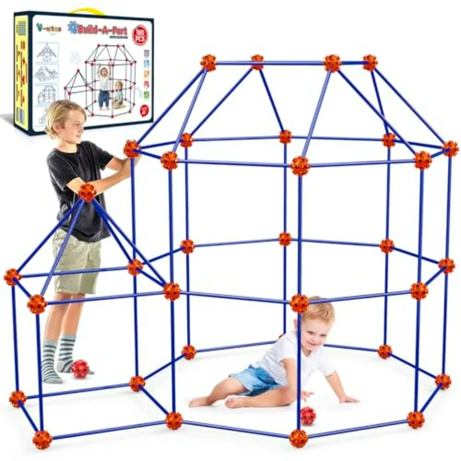 

180 Pack Fort Building Kits for Age 4-8 Creative STEM Building Toys with Colorful Connectors for DIY Castles Tunnels Play Tent