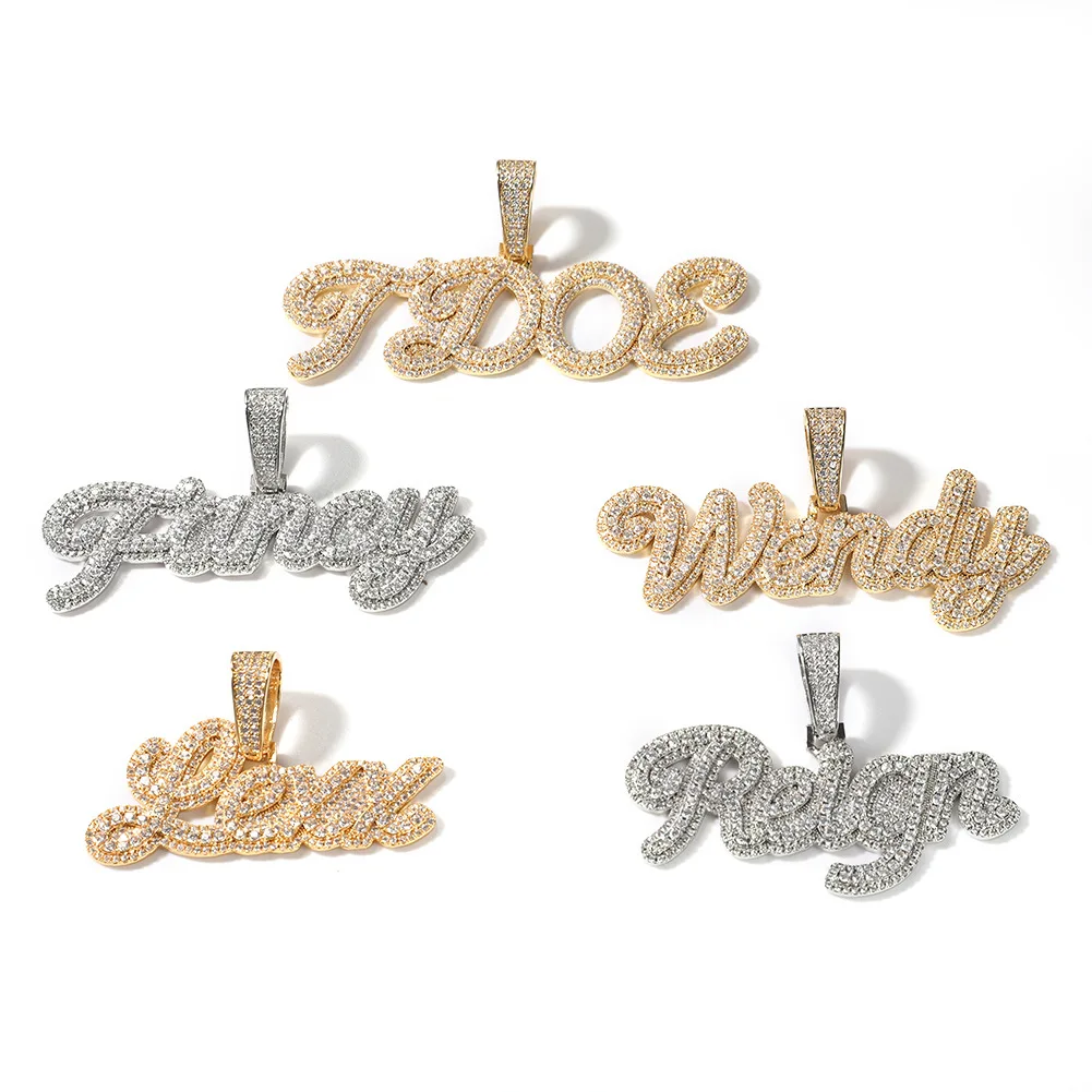 

Custom Double Layer Iced Out Cursive Letter Name Necklace Chain Cubic Zirconia Personalized Pendant for Men Women Hiphop Jewelry