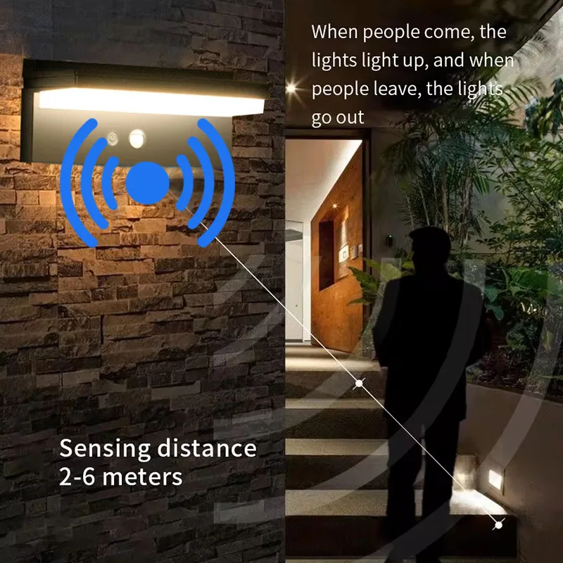 في الهواء الطلق الشمسية الجدار الخفيفة LED الحفاظ على الطاقة للماء محس حركة الجدار مصباح فناء فيلا سياج المناظر الطبيعية الإضاءة