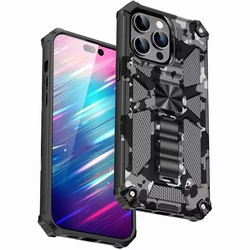 Military CamouflaArmor Shockproof Case For iPhone 11 12 13 14 Plus 15 Pro Max TPU Frame Plastic Hidden Kickstand Phone Cover