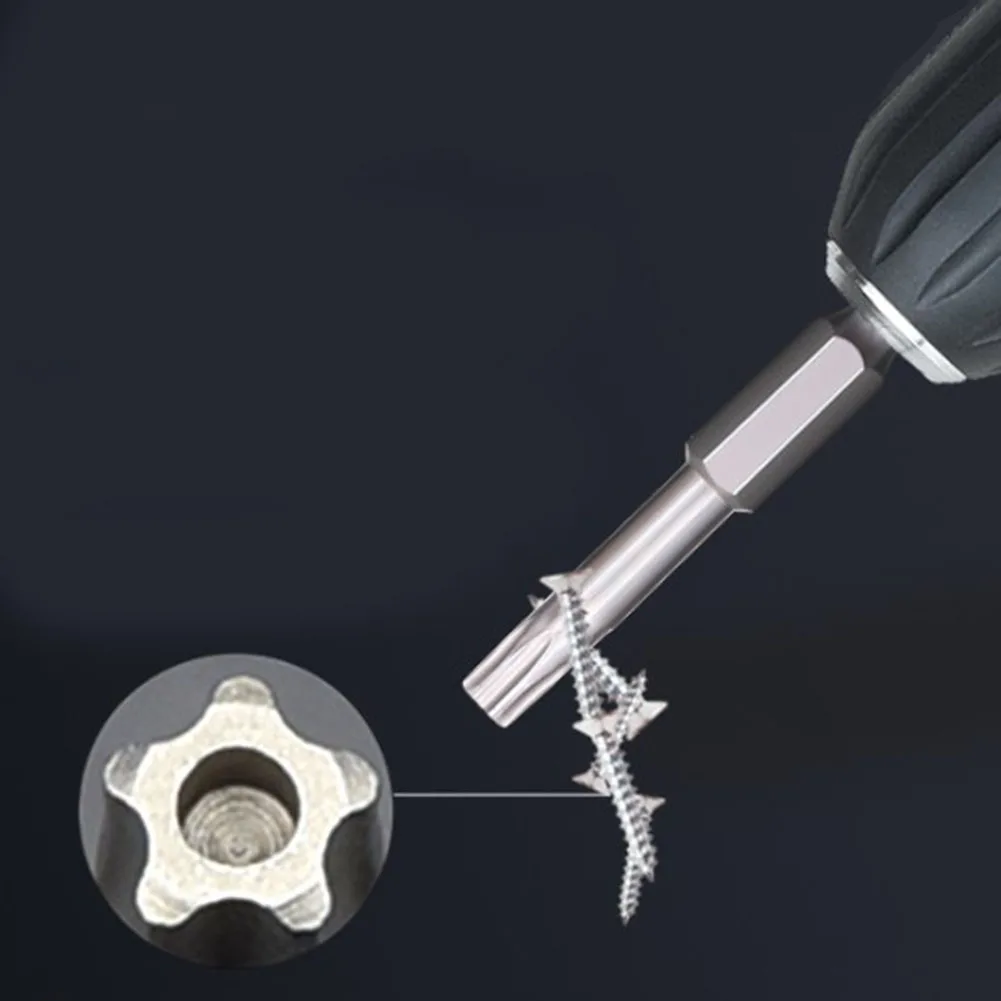 1Pc 1/4 Inch Hex Shank Torx-Screwdriver Bit With Hole 50mm Alloy Steel T8-T40 Security Star Driver For Electric Drill
