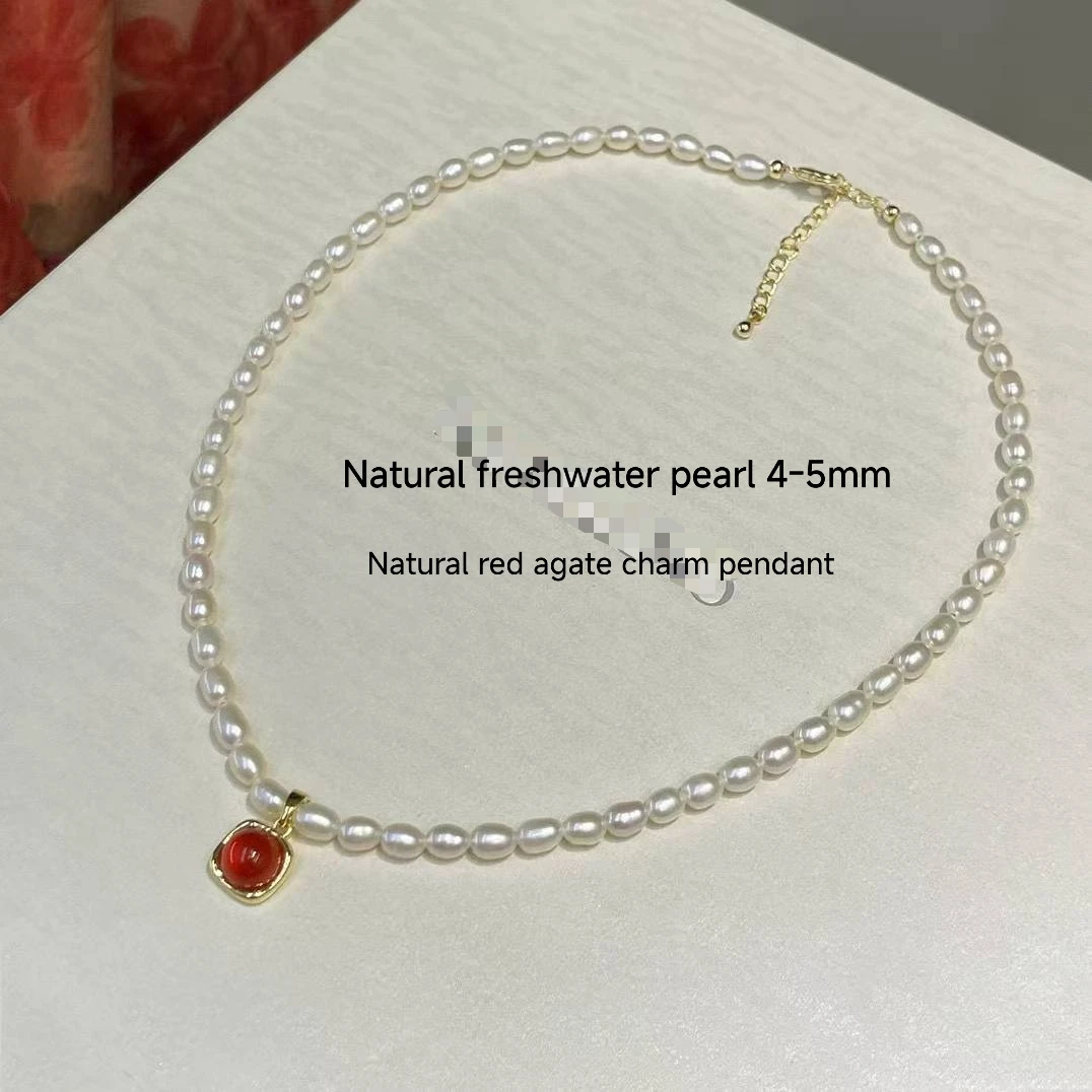 

Сертифицированное девичье натуральное пресноводное рисовое жемчуг 4-5 мм, колье-чокер со настоящим красным агатом, подвеска-подвеска, ожерелье из бисера, ювелирные изделия