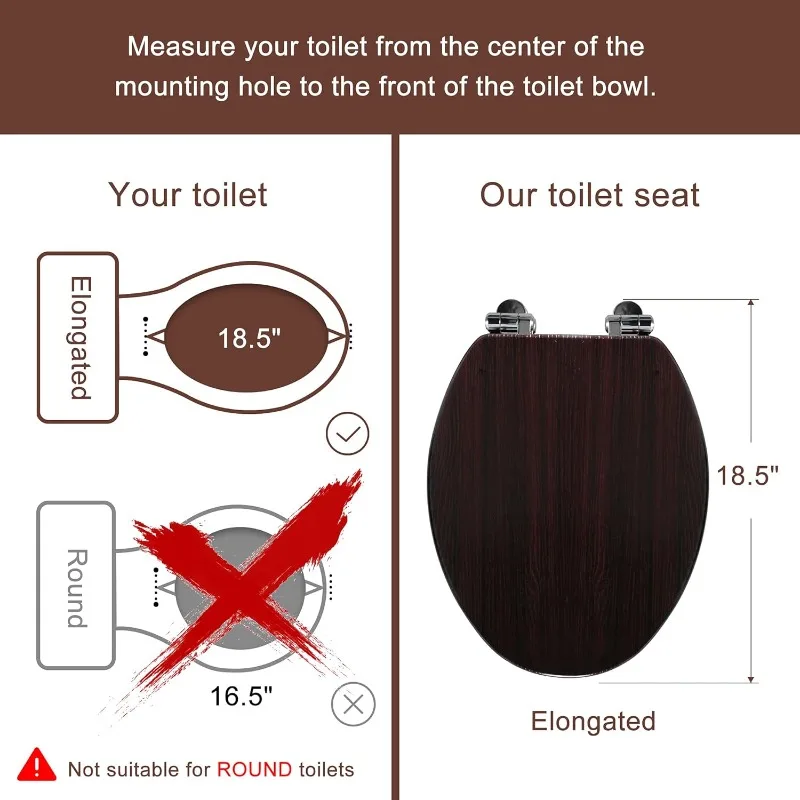 Elongated Toilet Seat Molded Wood Toilet Seat with Quietly Close and Quick Release Hinges, Easy to Install also Easy to Clean