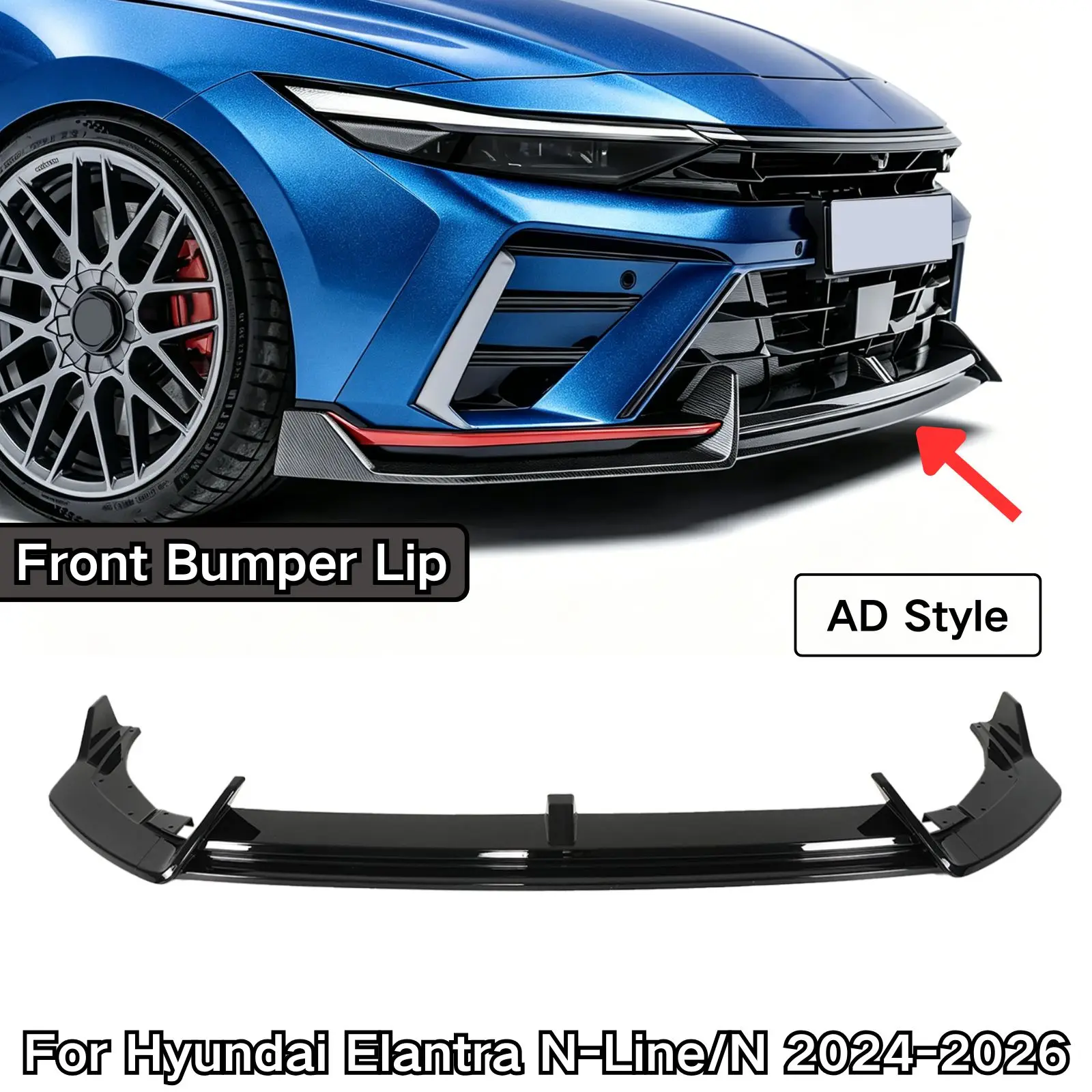 Car Front Bumper Lip For Hyundai Elantra N-Line/N 2024-2026 Spoiler Car Accessories Body Kit Glossy Black Carbon Fiber Painted