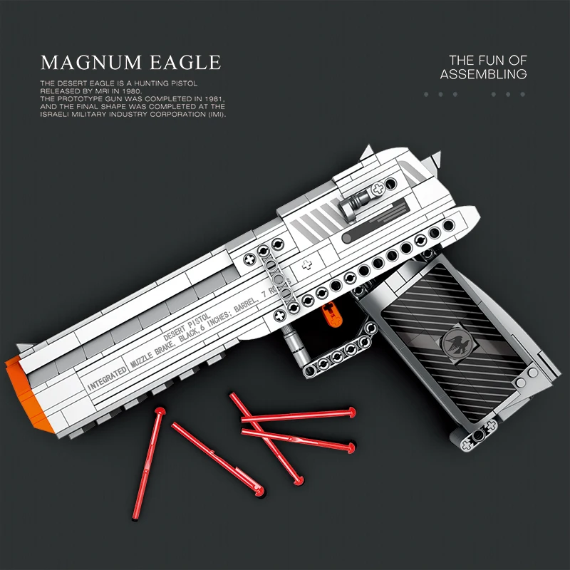 Blocos de Montar Desert Eagle Pistol 356PCS para Amigo, Modelo de Arma que Dispara, Brinquedos da Série Militar, Presente de Aniversário