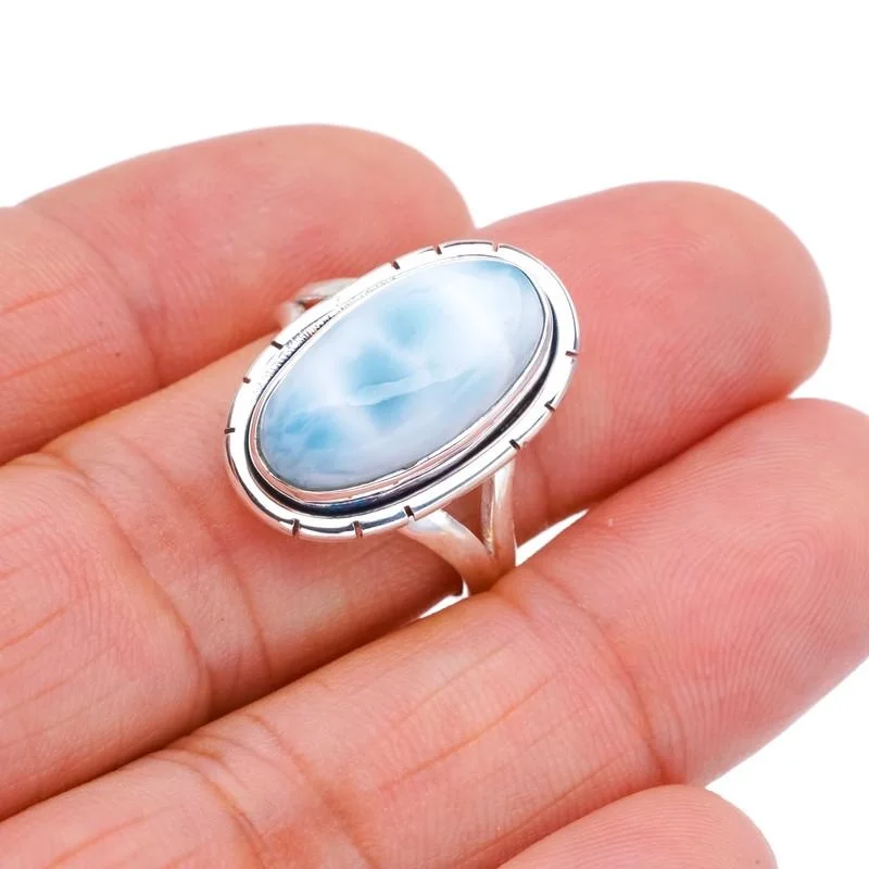 StarGems® Natural Larimar Handmade 925 Sterling Silver Ring 8 F1595