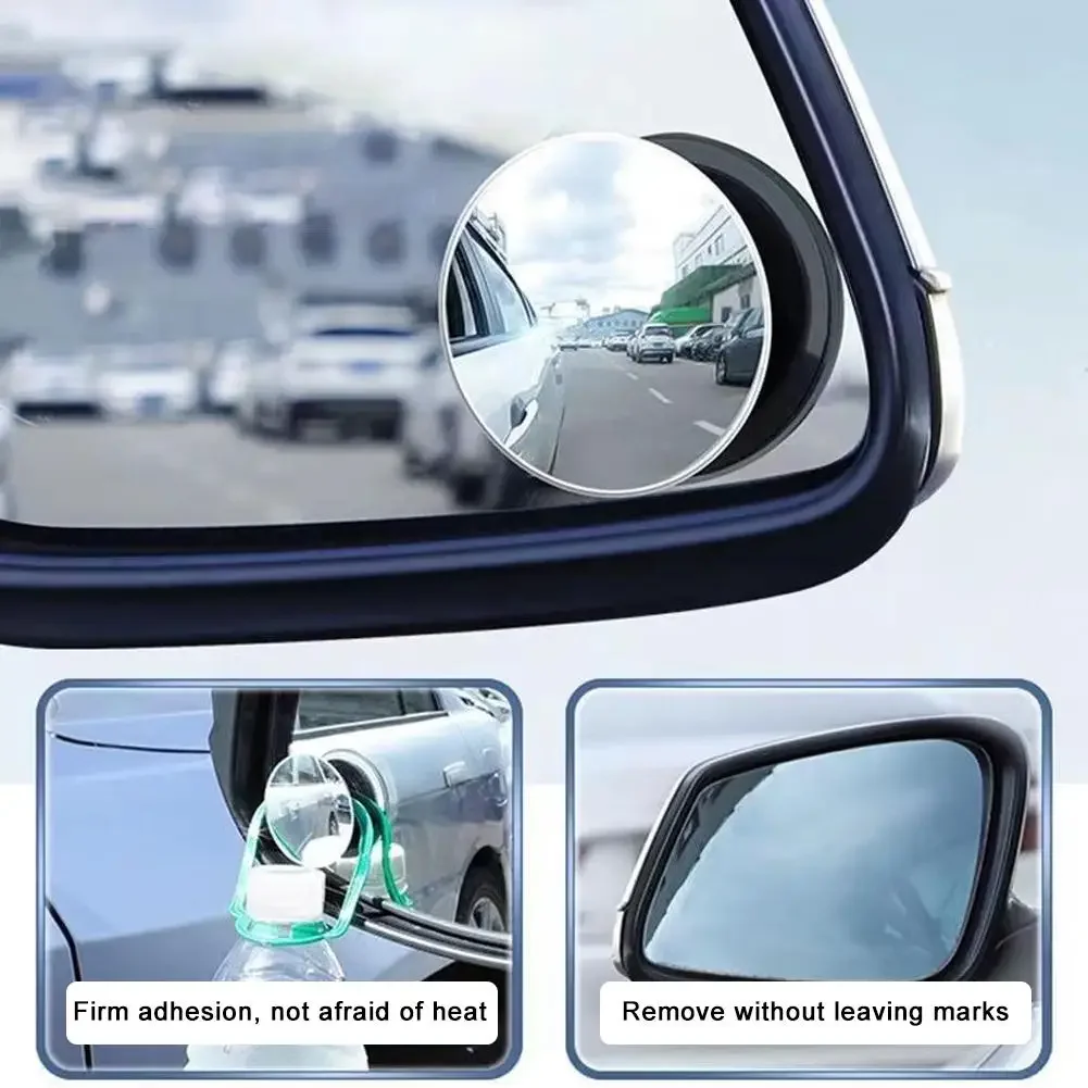 2Pcs Car Rearview Sucker Mirrors 360 Degree Blind Spot Mirror Adjustable Round Frame Convex Clear Rearview Auxiliary Mirror