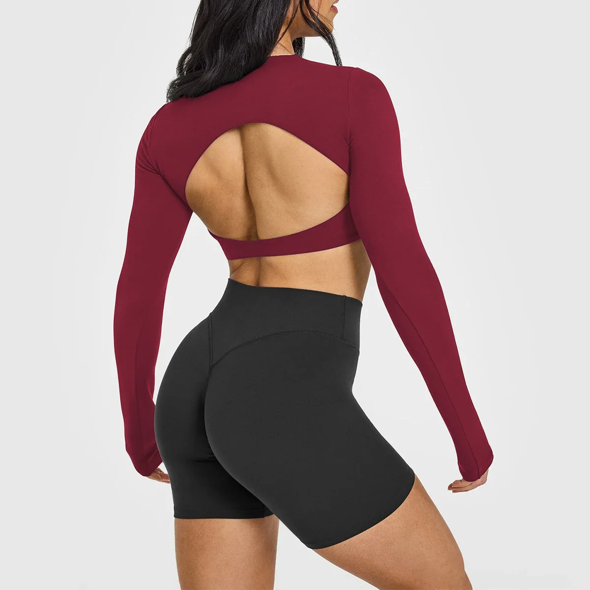 

Майка с открытой спиной и вырезом с длинными рукавами, быстросохнущая, дышащая, универсальная для студии в улицу, пилатеса, йоги, тренажерного зала, тренировочный топ