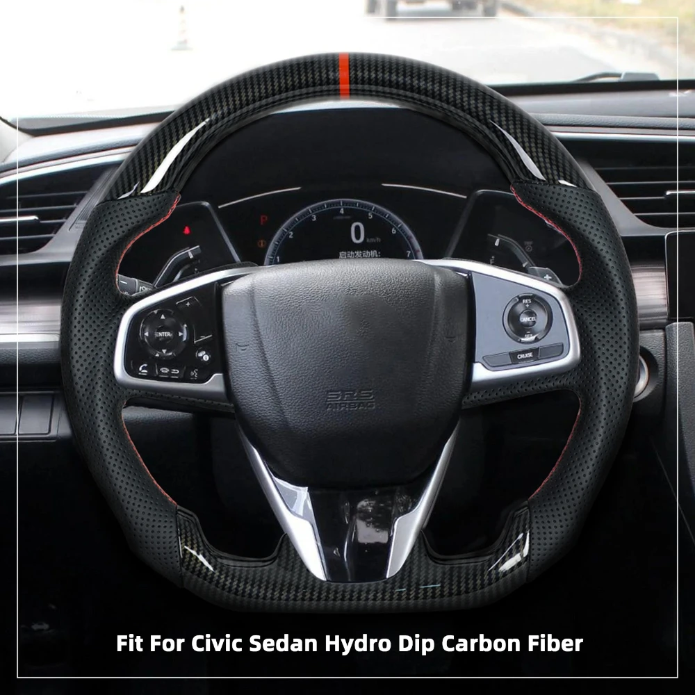 

Hydro Dip Carbon Fiber Steering Wheel Red Stitch Steering Wheel Fit For Honda Civic Type-R 10th Gen 2016-2021 Car Accessories