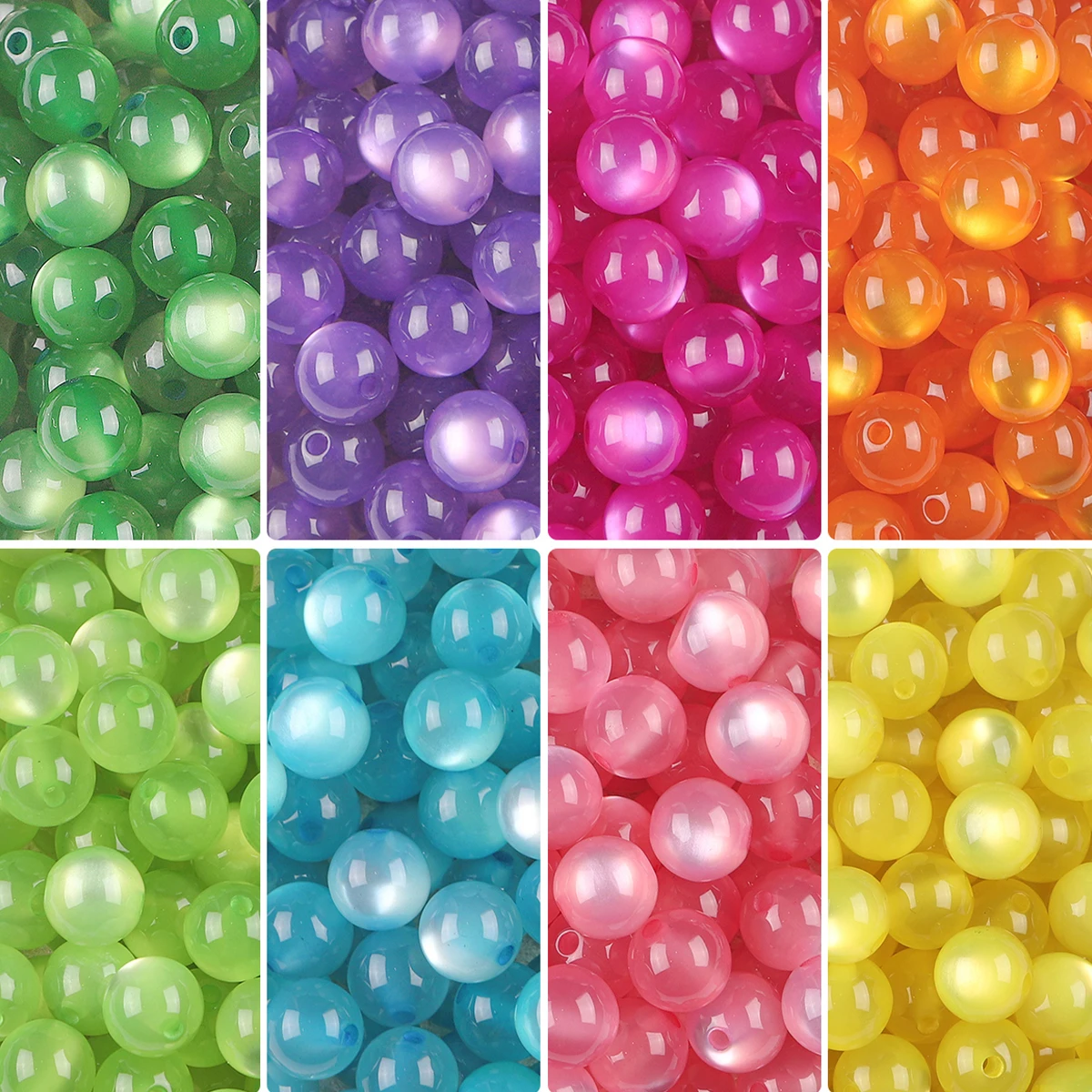 100pcs pack Resin Imitation Cat Eye Round Beads ColorfulStraight Hole Loose Beads Handmade Diy Beaded Earrings AccessoriesBracel