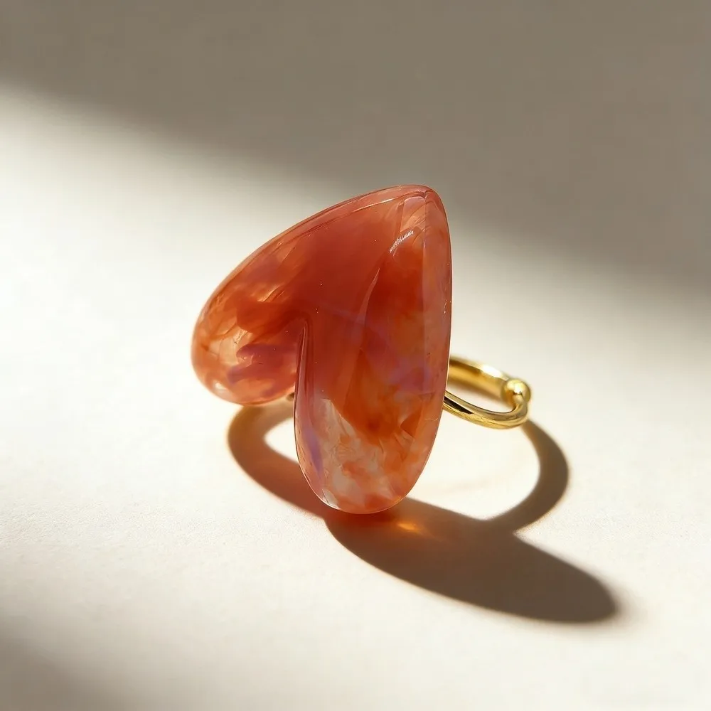 Fashion Niche Design heart Resin Ring Personality Simple Open Mouth Ring Unisex Translucent Adjustable Ring Men/Women
