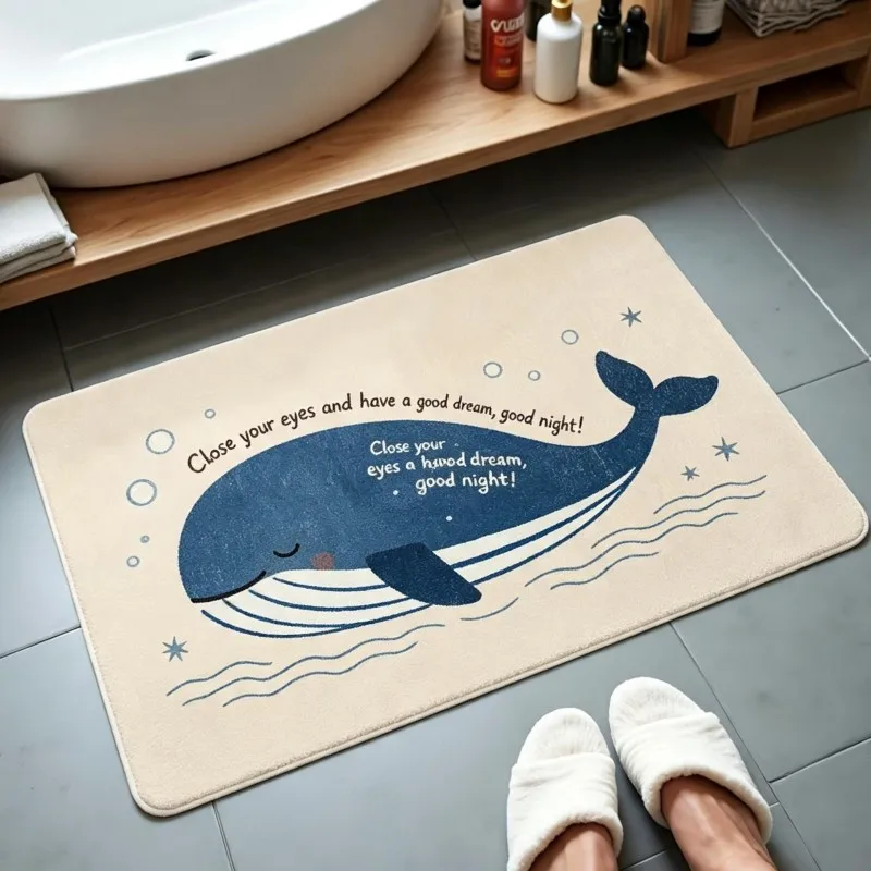 Giraffe Sleep Bathroom Rug Beige Background Star Moon Text Print Non Slip Soft Carpet For Cozy Bedroom Bath Home Decoration