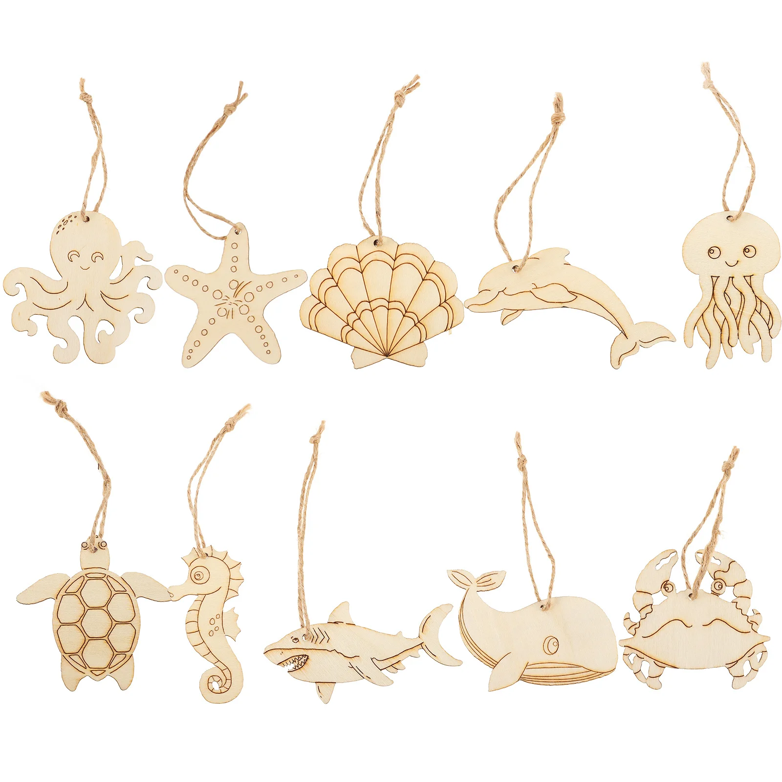 

60Pcs Wooden Ornaments for Crafts Ocean Animal Shapes DIY Unfinished Wood Painting Supplies Wooden Ornaments for Crafts