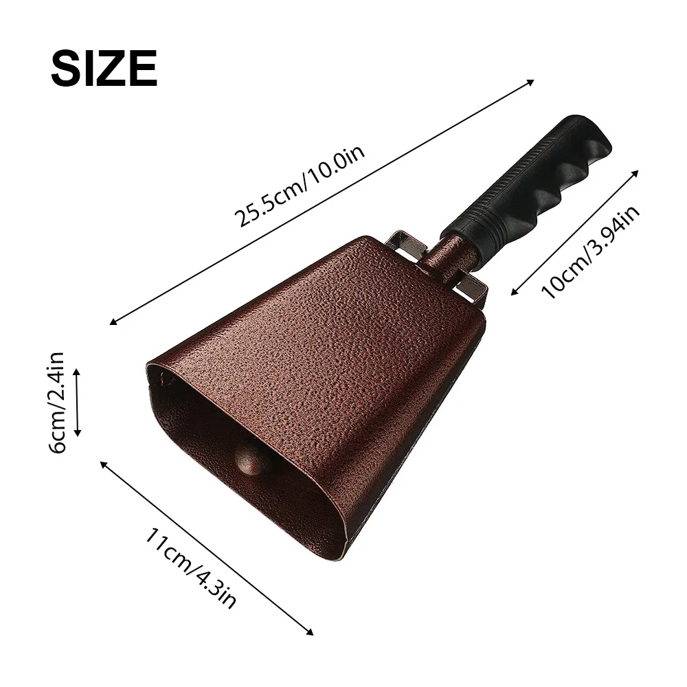 جرس بقر مع صانعات ضوضاء بمقبض ، آلة موسيقية قرع ، ألعاب كرة قدم ، مزرعة ، أحداث رياضية ، بقرة حفلة ، 10 بوصة