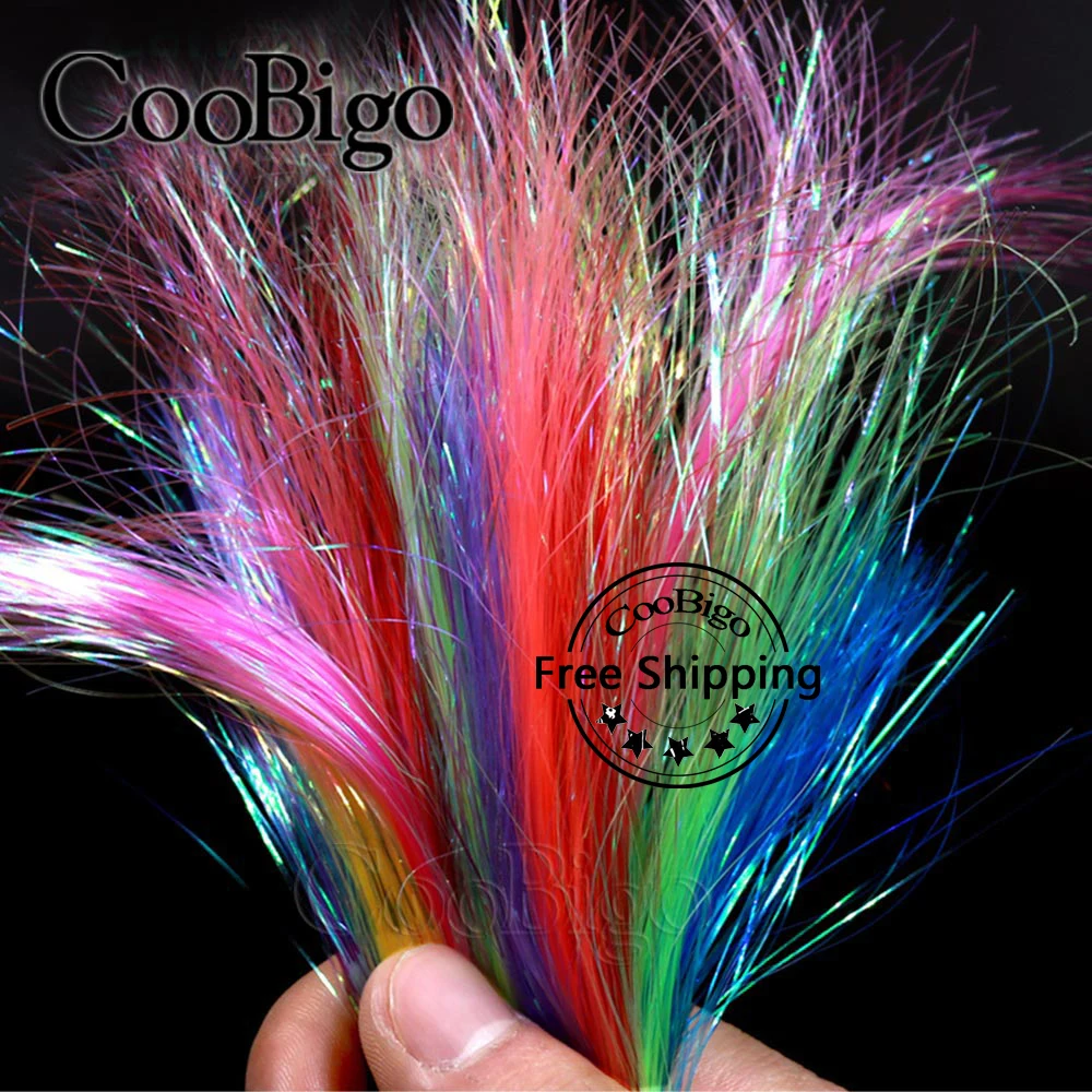 5packs Fish Lure Tying Cord Flashabou Tinsel Streamers Glittering Fly Fishing Wrap Nymph Bait Rope DIY Tackle Accessories 0.3mm