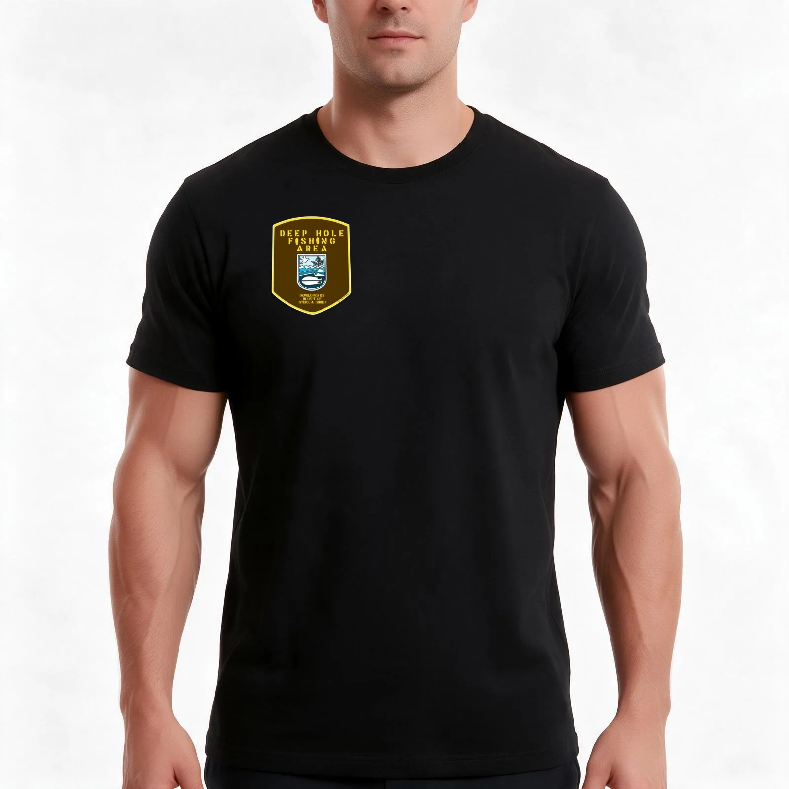 Deep Hole Fishing Area T-Shirt, Summer Casual Cotton Tee, Oversized Streetwear Tops, Vintage Graphic Print, Unisex Men Women