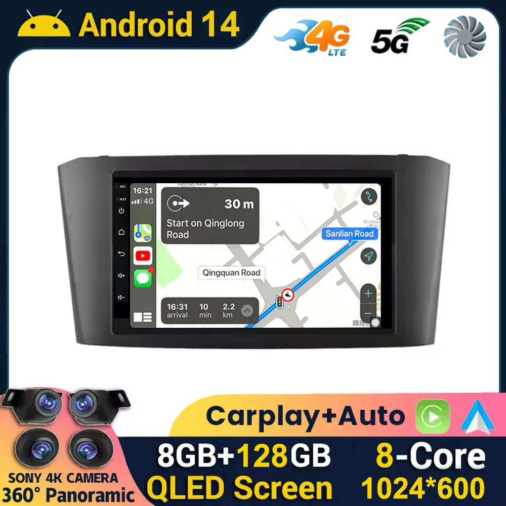 Wireless Carplay Car Radio Android 14 Auto For Toyota Avensis T25 2002 2008 2003 2004 2005 2006 GPS 4G+WIFI Multimedia Player