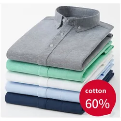 Camisas Oxford de manga longa masculina com bolso para seios, tops de poliéster, roupas de alta qualidade, 60% algodão, 40%, primavera