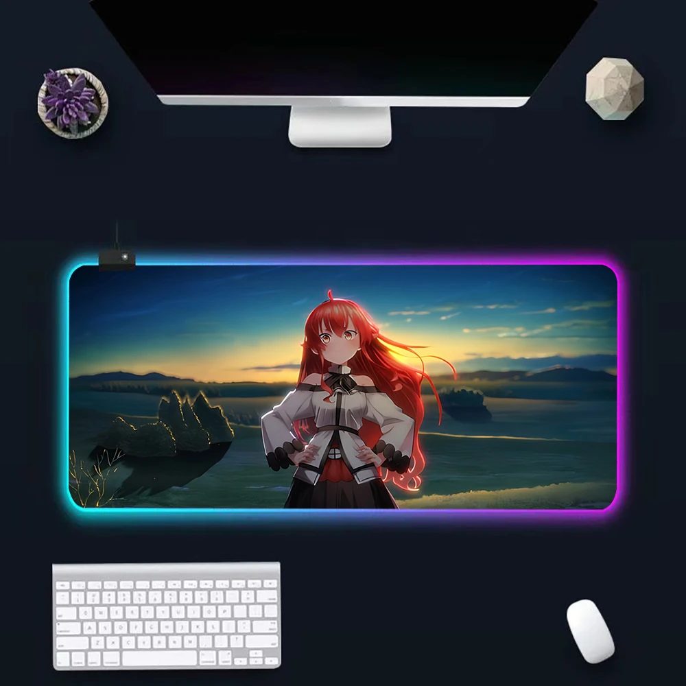 Hot anime Mushoku beautiful girl RGB Pc Gamer Keyboard Mouse Pad Mousepad LED Glowing Mouse Mats Rubber Gaming Computer Mausepad 5