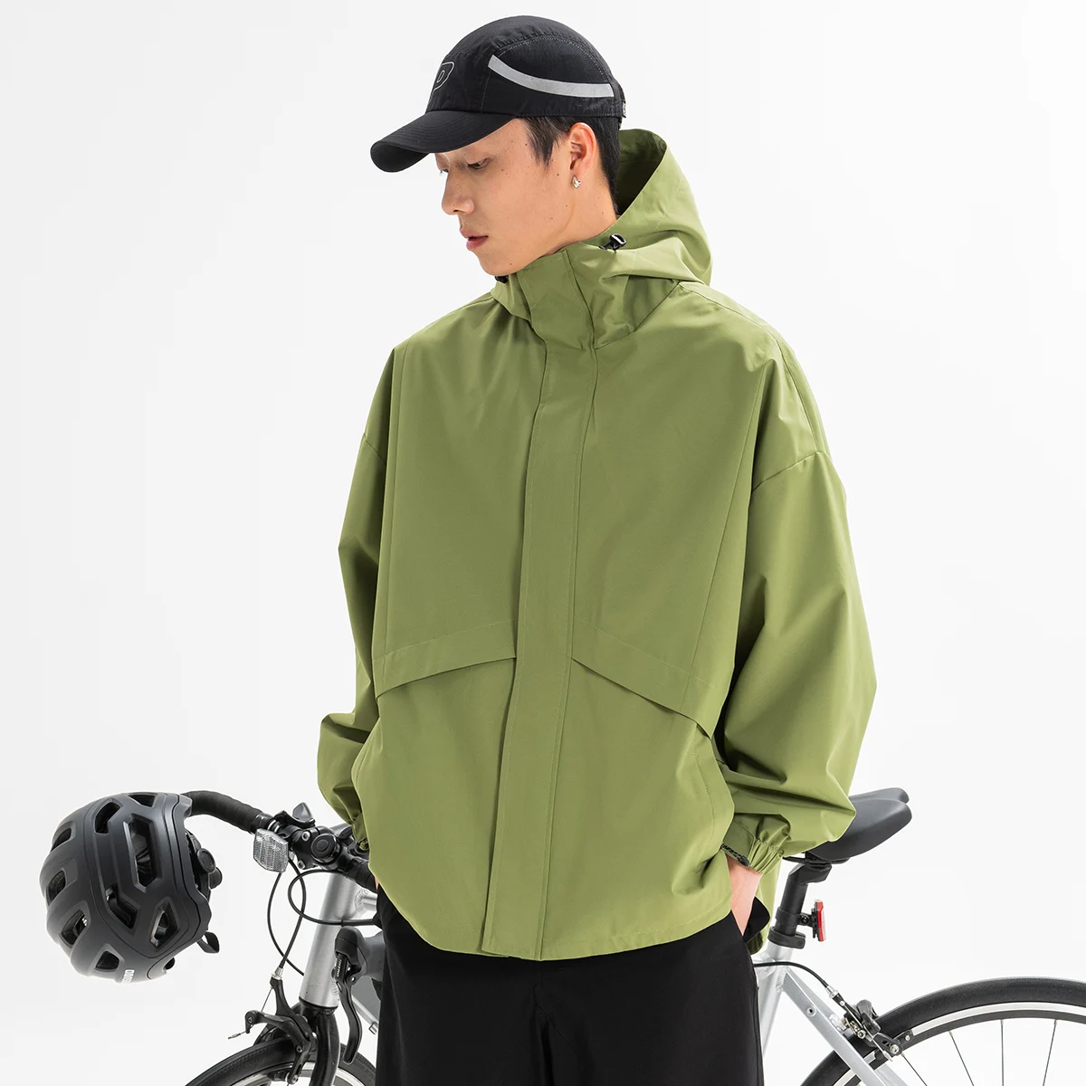 

Wassup Blueo2025 Весенняя новая мужская свободная куртка с капюшоном, футболка-стойкая верхняя одежда, повседневная мода, полиэфирное волокно, застежка-молния