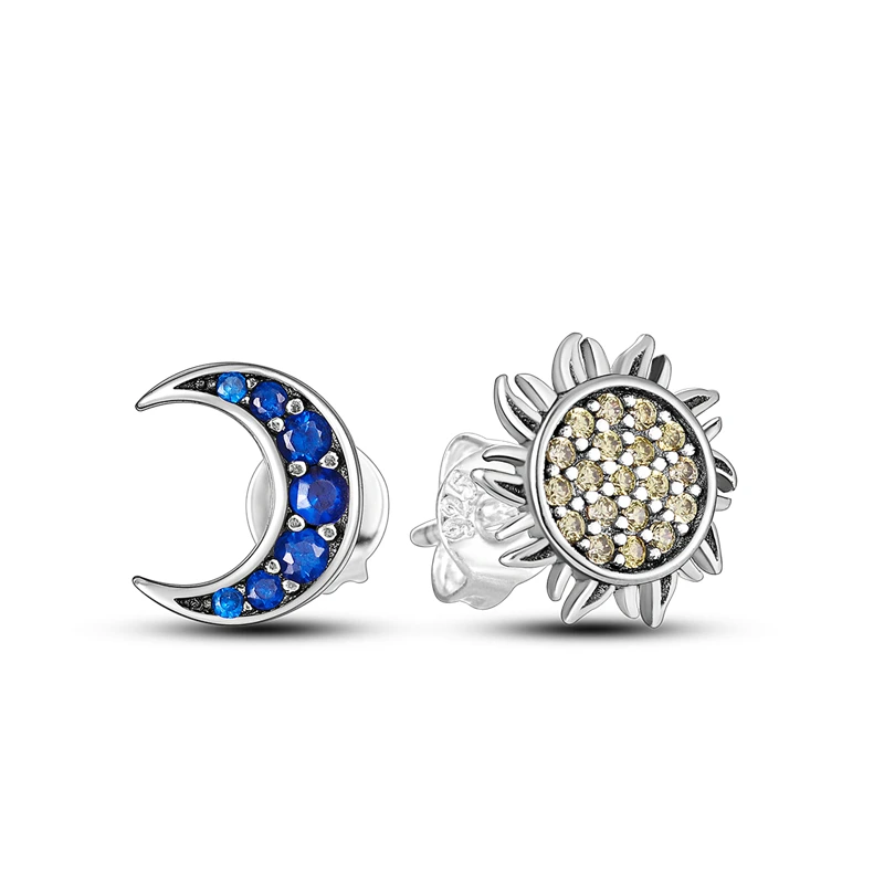 925 Sterling Silver Fashion Starry Moon Sun Series Stud Earring Zircon For Women Exquisite Daily Wear Jewelry Accessories Gifts