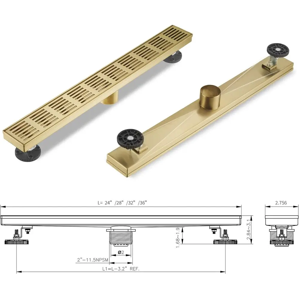 32 تصريف خطي مستطيل، تصريف 51 لتر/دقيقة، SUS-304 من الفولاذ المقاوم للصدأ، ذهبي الزركونيوم، استنزاف دش معتمد من CUPC SD-109