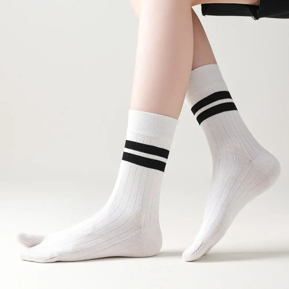 2 pares listra dois dedos tubo meias respirável absorção de suor dedo do pé meados de bezerro meias de algodão meias separador de dedo do pé diariamente